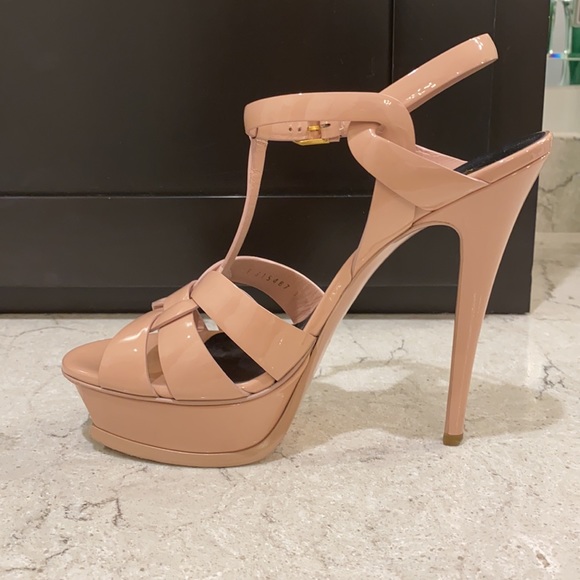 SAINT LAURENT Patent Tribute 75 Platform Sandals - Picture 10 of 16